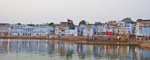 Ghats of Pushkar lake sunset