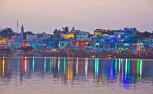 Ghats of Pushkar lake sunset