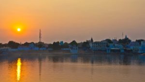 Sunset at Pushkar camel Fair ground